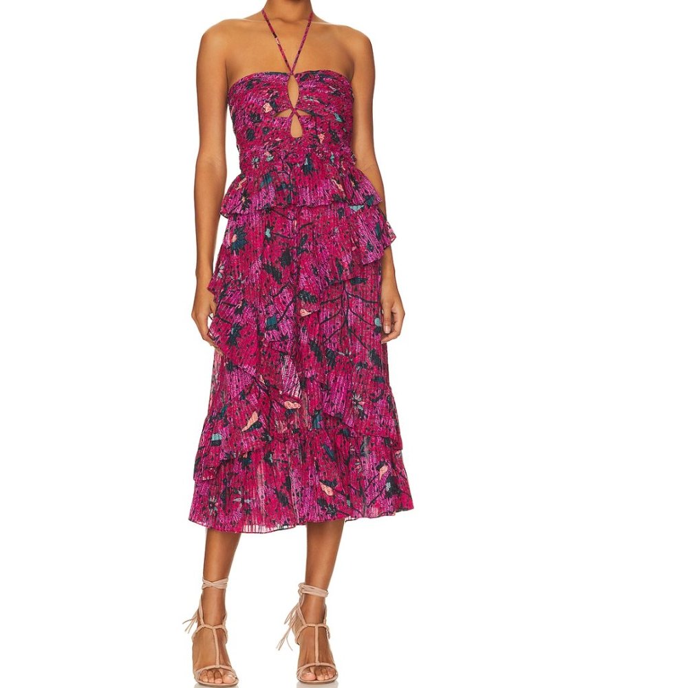 Ulla Johnson Pink and Black Midi Dress